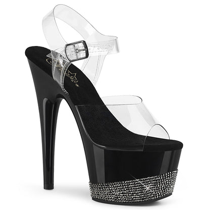 ADORE-708-3 7" Heel, 2 3/4" PF Ankle Strap Sandal w/ Rhinestone Platform