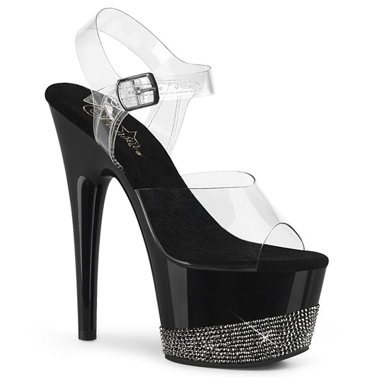 ADORE-708-3 7" Heel, 2 3/4" PF Ankle Strap Sandal w/ Rhinestone Platform