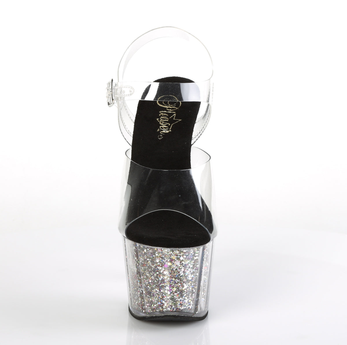 ADORE-708CG 7" Heel, 2 3/4" PF Ankle Strap Sandal w/ Glitter Inserts