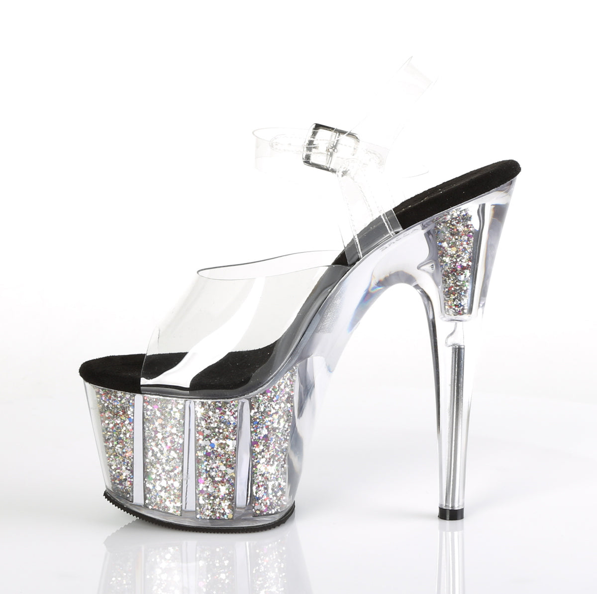 ADORE-708CG 7" Heel, 2 3/4" PF Ankle Strap Sandal w/ Glitter Inserts