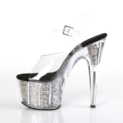 ADORE-708CG 7" Heel, 2 3/4" PF Ankle Strap Sandal w/ Glitter Inserts