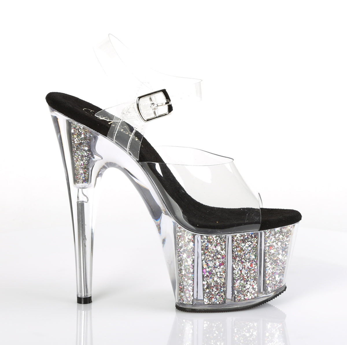ADORE-708CG 7" Heel, 2 3/4" PF Ankle Strap Sandal w/ Glitter Inserts