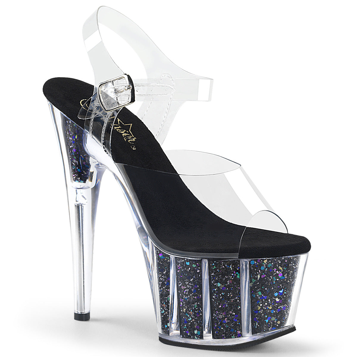 ADORE-708CG 7" Heel, 2 3/4" PF Ankle Strap Sandal w/ Glitter Inserts