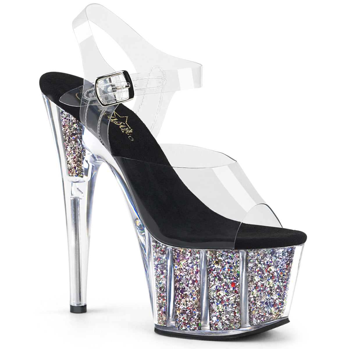 ADORE-708CG 7" Heel, 2 3/4" PF Ankle Strap Sandal w/ Glitter Inserts