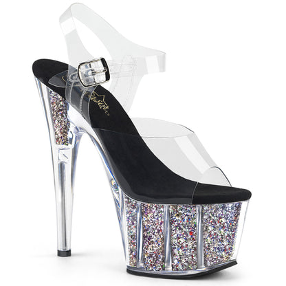 ADORE-708CG 7" Heel, 2 3/4" PF Ankle Strap Sandal w/ Glitter Inserts