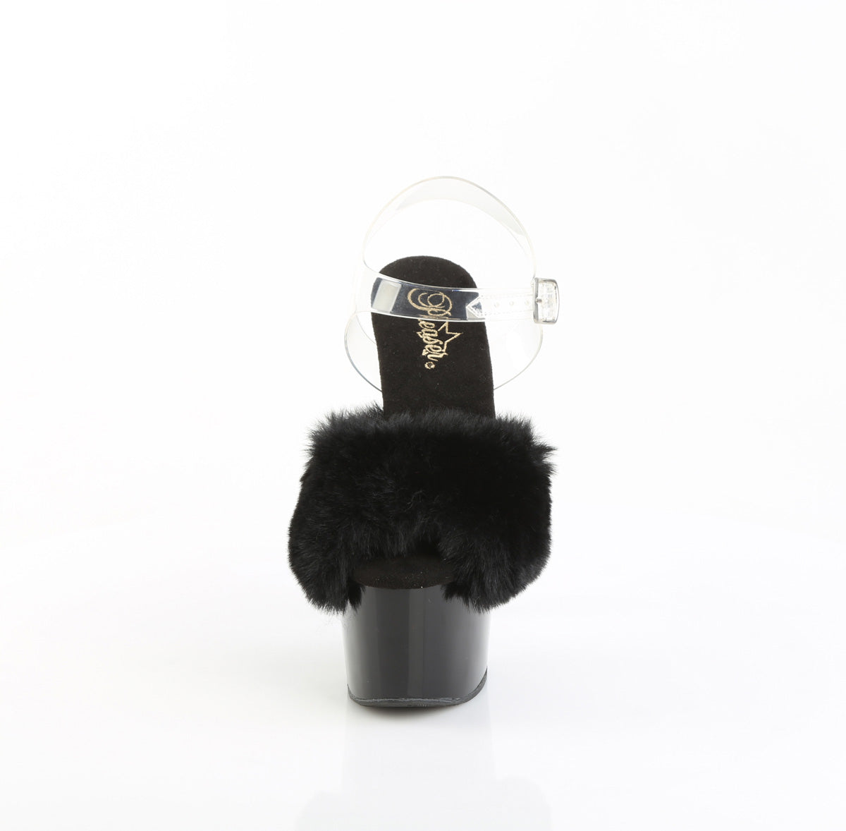 ADORE-708FUR 7" Heel, 2 3/4" PF Ankle Strap Sandal w/ Fur Upper