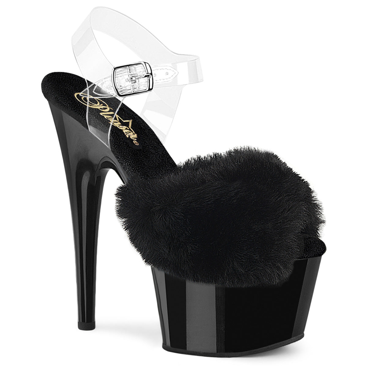 ADORE-708FUR 7" Heel, 2 3/4" PF Ankle Strap Sandal w/ Fur Upper