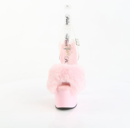 ADORE-708FUR 7" Heel, 2 3/4" PF Ankle Strap Sandal w/ Fur Upper