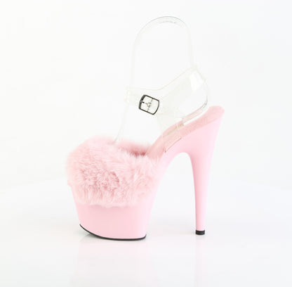 ADORE-708FUR 7" Heel, 2 3/4" PF Ankle Strap Sandal w/ Fur Upper