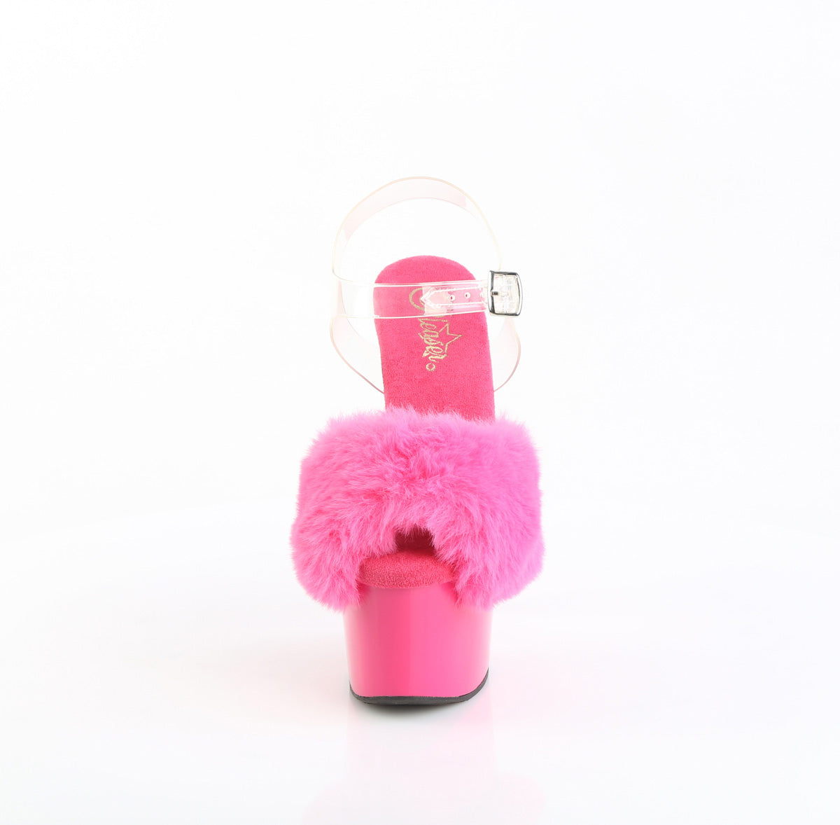ADORE-708FUR 7" Heel, 2 3/4" PF Ankle Strap Sandal w/ Fur Upper