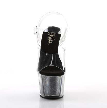 ADORE-708G 7" Heel, 2 3/4" PF Ankle Strap Sandal w/ Glitter Inserts
