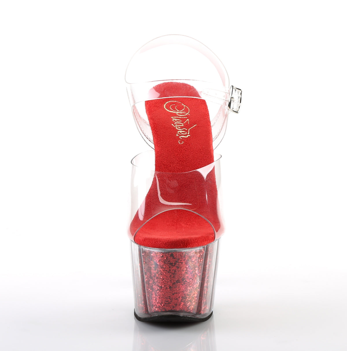 ADORE-708G 7" Heel, 2 3/4" PF Ankle Strap Sandal w/ Glitter Inserts