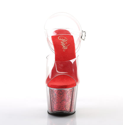 ADORE-708G 7" Heel, 2 3/4" PF Ankle Strap Sandal w/ Glitter Inserts