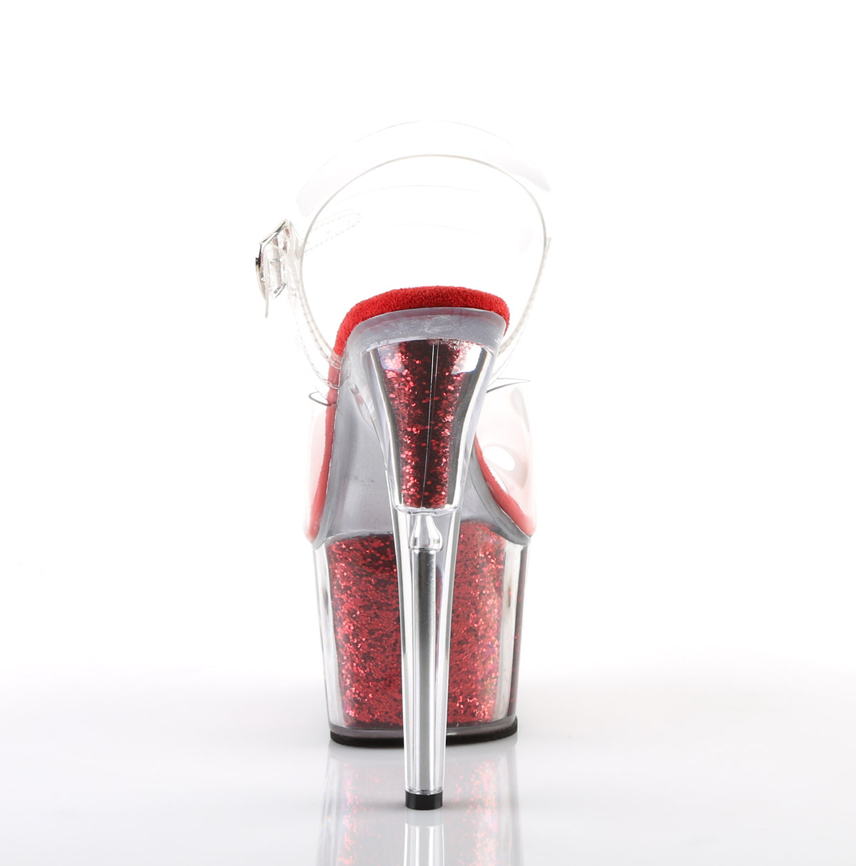 ADORE-708G 7" Heel, 2 3/4" PF Ankle Strap Sandal w/ Glitter Inserts