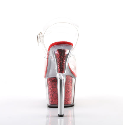 ADORE-708G 7" Heel, 2 3/4" PF Ankle Strap Sandal w/ Glitter Inserts