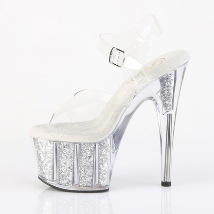 ADORE-708G 7" Heel, 2 3/4" PF Ankle Strap Sandal w/ Glitter Inserts