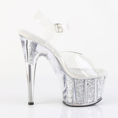ADORE-708G 7" Heel, 2 3/4" PF Ankle Strap Sandal w/ Glitter Inserts