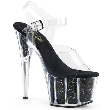 ADORE-708G 7" Heel, 2 3/4" PF Ankle Strap Sandal w/ Glitter Inserts