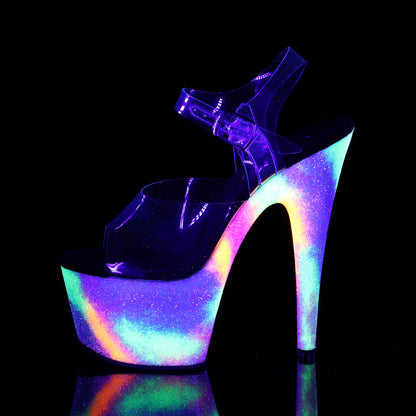 ADORE-708GXY 7" Heel, 2 3/4" PF Ankle Strap Sandal w/ UV Galaxy Effect
