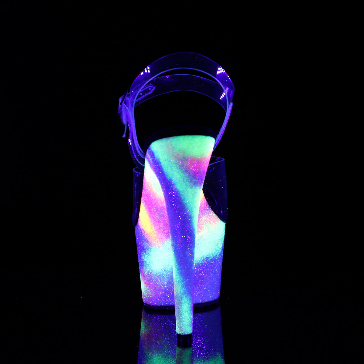 ADORE-708GXY 7" Heel, 2 3/4" PF Ankle Strap Sandal w/ UV Galaxy Effect