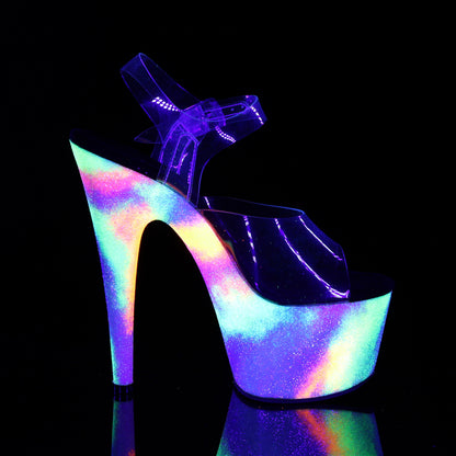 ADORE-708GXY 7" Heel, 2 3/4" PF Ankle Strap Sandal w/ UV Galaxy Effect