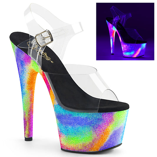 ADORE-708GXY 7" Heel, 2 3/4" PF Ankle Strap Sandal w/ UV Galaxy Effect