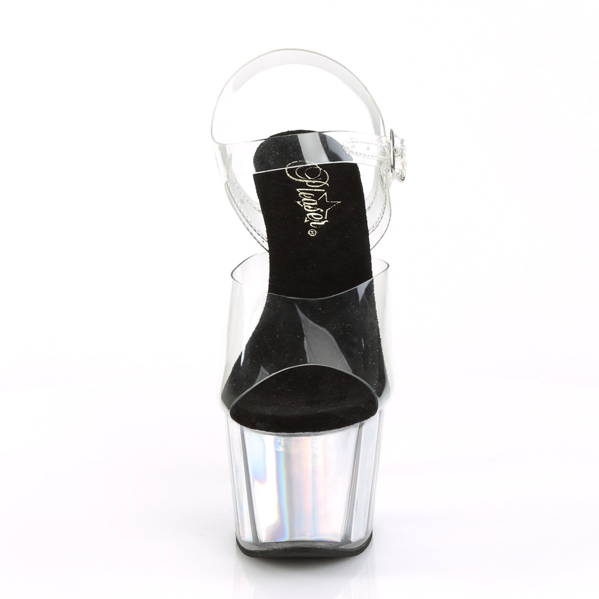 ADORE-708HGI 7" Heel, 2 3/4" PF Ankle Strap Sandal w/ Hologram Inserts