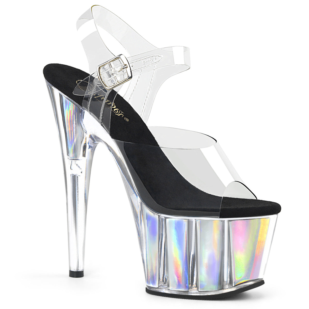 ADORE-708HGI 7" Heel, 2 3/4" PF Ankle Strap Sandal w/ Hologram Inserts