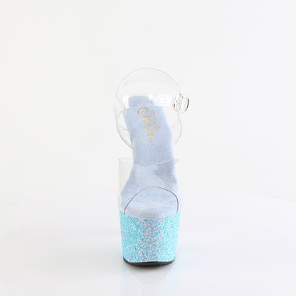 ADORE-708LG 7" Heel, 2 3/4" PF Ankle Strap Sandal w/ Holo Glitter Bottom
