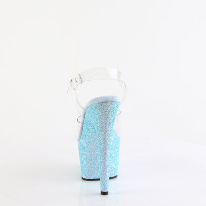 ADORE-708LG 7" Heel, 2 3/4" PF Ankle Strap Sandal w/ Holo Glitter Bottom