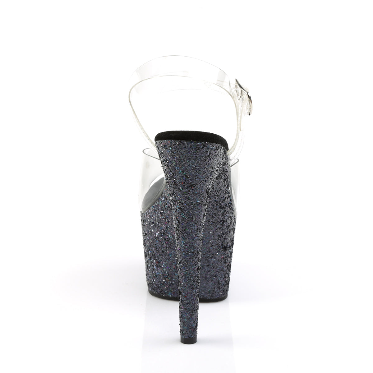 ADORE-708LG 7" Heel, 2 3/4" PF Ankle Strap Sandal w/ Holo Glitter Bottom