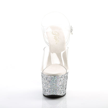 ADORE-708LG *7" Heel, 2 3/4" PF Ankle Strap Sandal w/Glitter Bottom