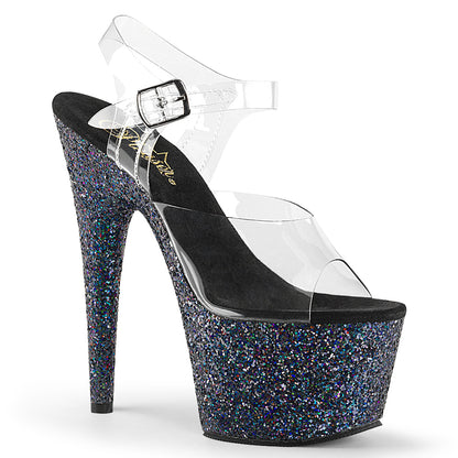 ADORE-708LG 7" Heel, 2 3/4" PF Ankle Strap Sandal w/ Holo Glitter Bottom