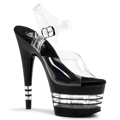 ADORE-708LN 7" Heel, 2 3/4" PF Ankle Strap Sandal w/ Clear Stripe Bottom