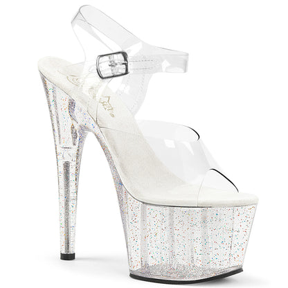 ADORE-708MG 7" Heel, 2 3/4" PF Ankle Strap Sandal w/Mini Glitter
