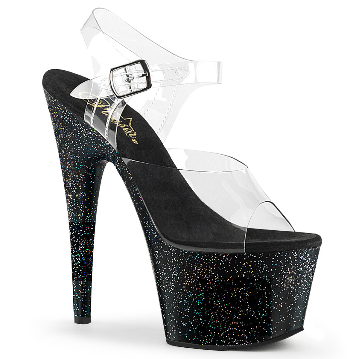 ADORE-708MG 7" Heel, 2 3/4" PF Ankle Strap Sandal w/Mini Glitter