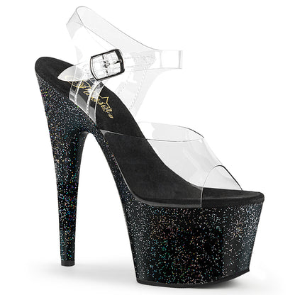 ADORE-708MG 7" Heel, 2 3/4" PF Ankle Strap Sandal w/Mini Glitter