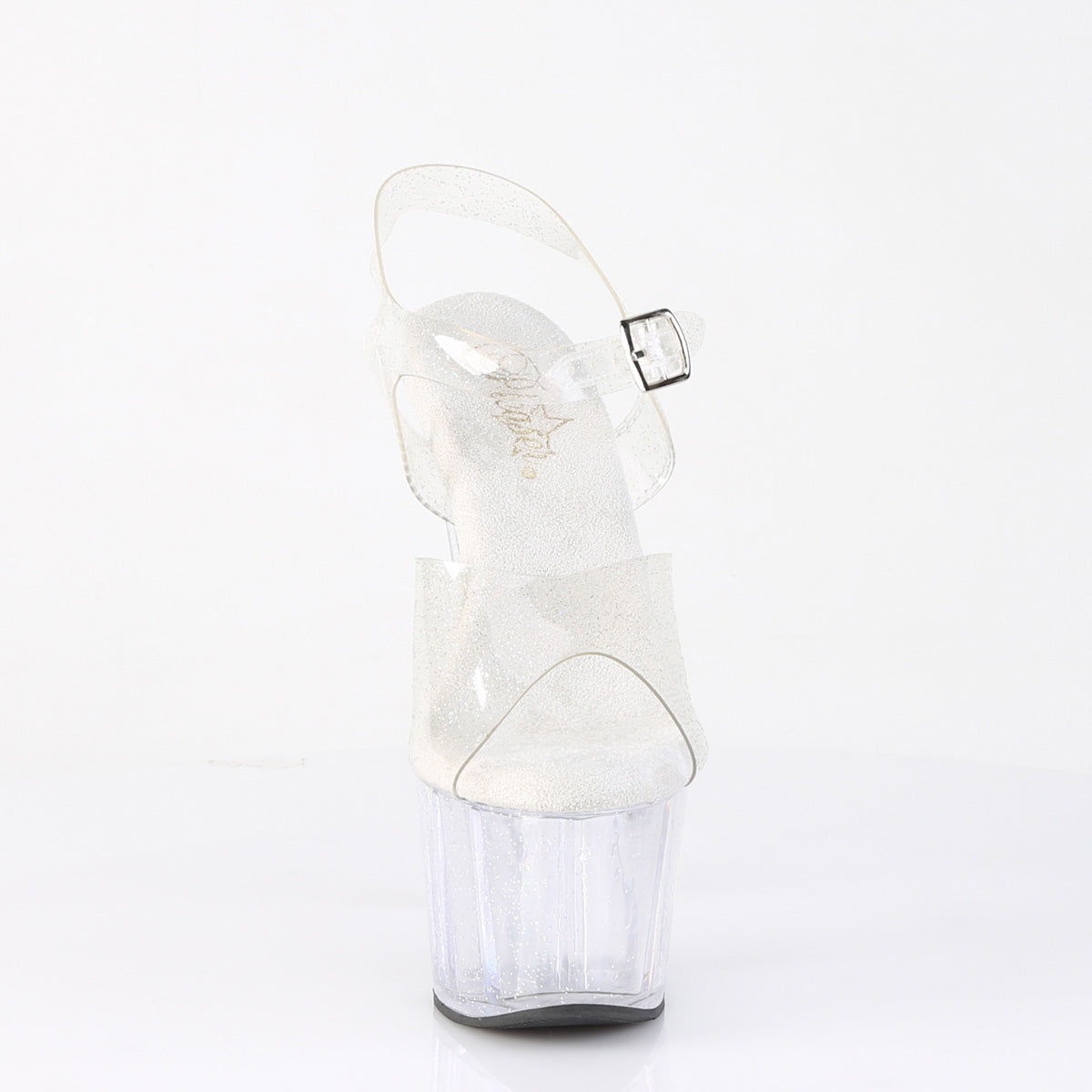 ADORE-708MMG 7" Heel, 2 3/4" PF Ankle Strap Sandal w/Mini Glitter