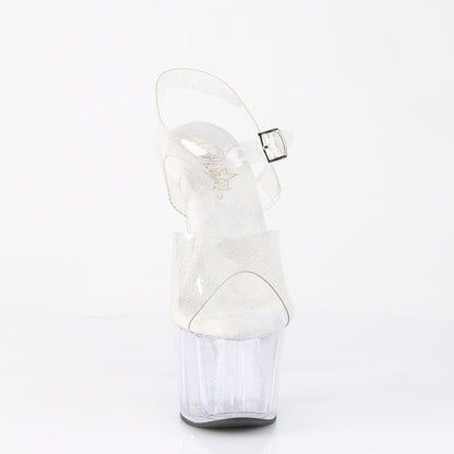 ADORE-708MMG 7" Heel, 2 3/4" PF Ankle Strap Sandal w/Mini Glitter