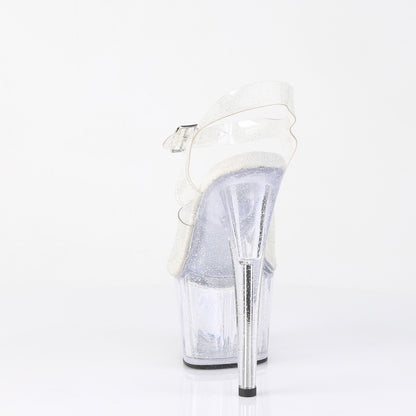 ADORE-708MMG 7" Heel, 2 3/4" PF Ankle Strap Sandal w/Mini Glitter