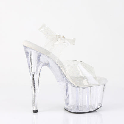 ADORE-708MMG 7" Heel, 2 3/4" PF Ankle Strap Sandal w/Mini Glitter