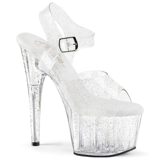 ADORE-708MMG 7" Heel, 2 3/4" PF Ankle Strap Sandal w/Mini Glitter