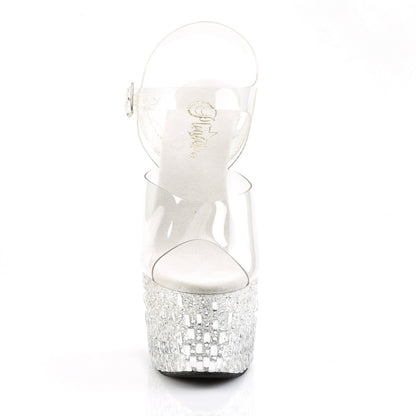 ADORE-708MR-5 7" Heel, 2 3/4" PF Ankle Strap Sandal w/Glitter & Stones