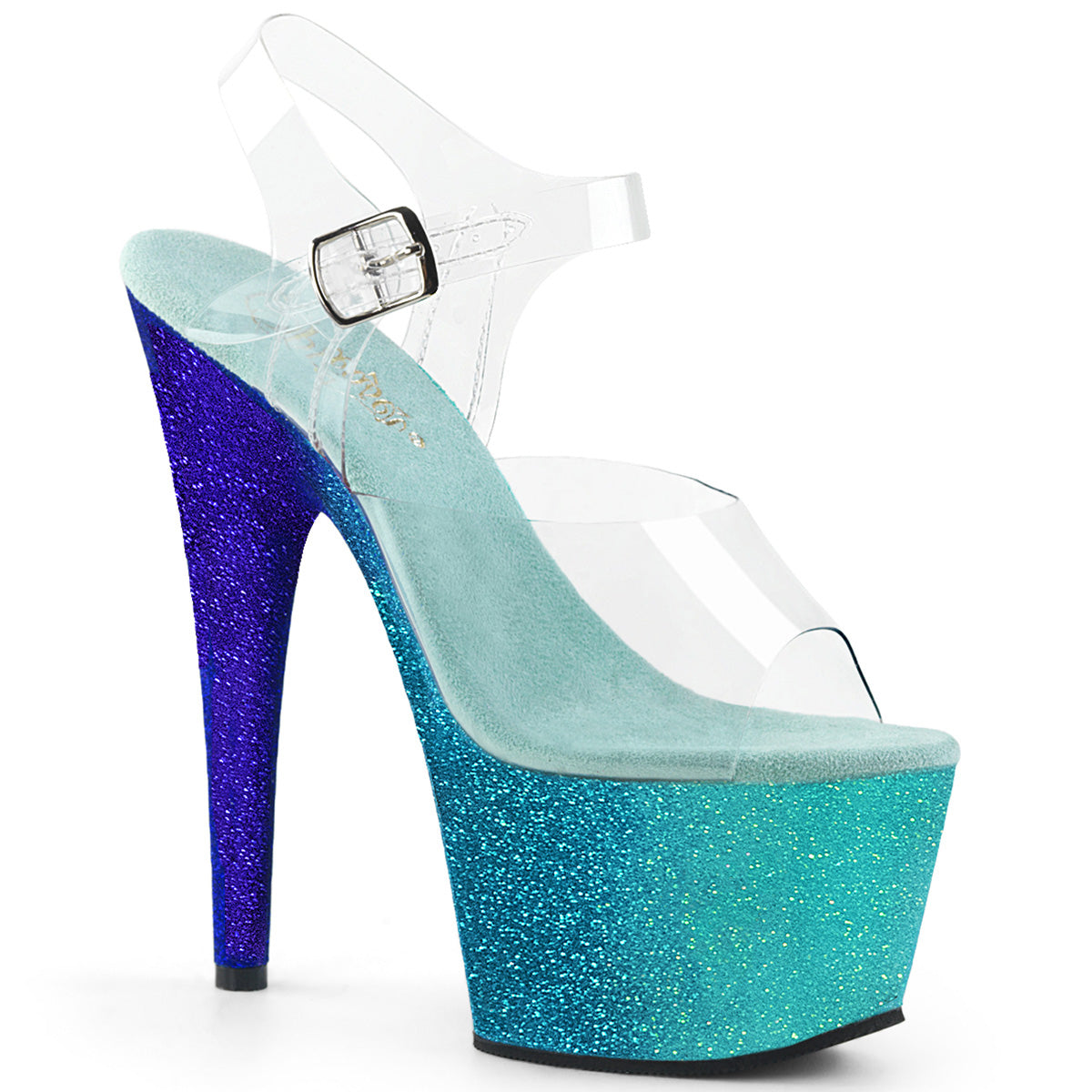 ADORE-708OMBRE *7" Heel, 2 3/4" Ombre Glittered PF Ankle Strap Sandal