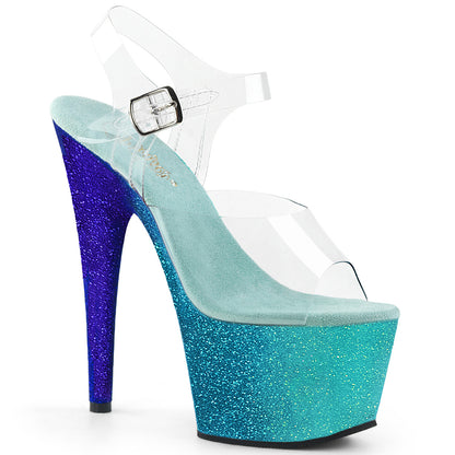 ADORE-708OMBRE *7" Heel, 2 3/4" Ombre Glittered PF Ankle Strap Sandal