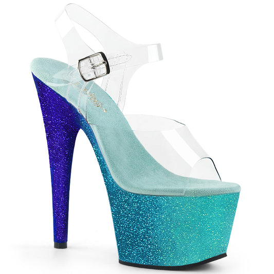 ADORE-708OMBRE *7" Heel, 2 3/4" Ombre Glittered PF Ankle Strap Sandal