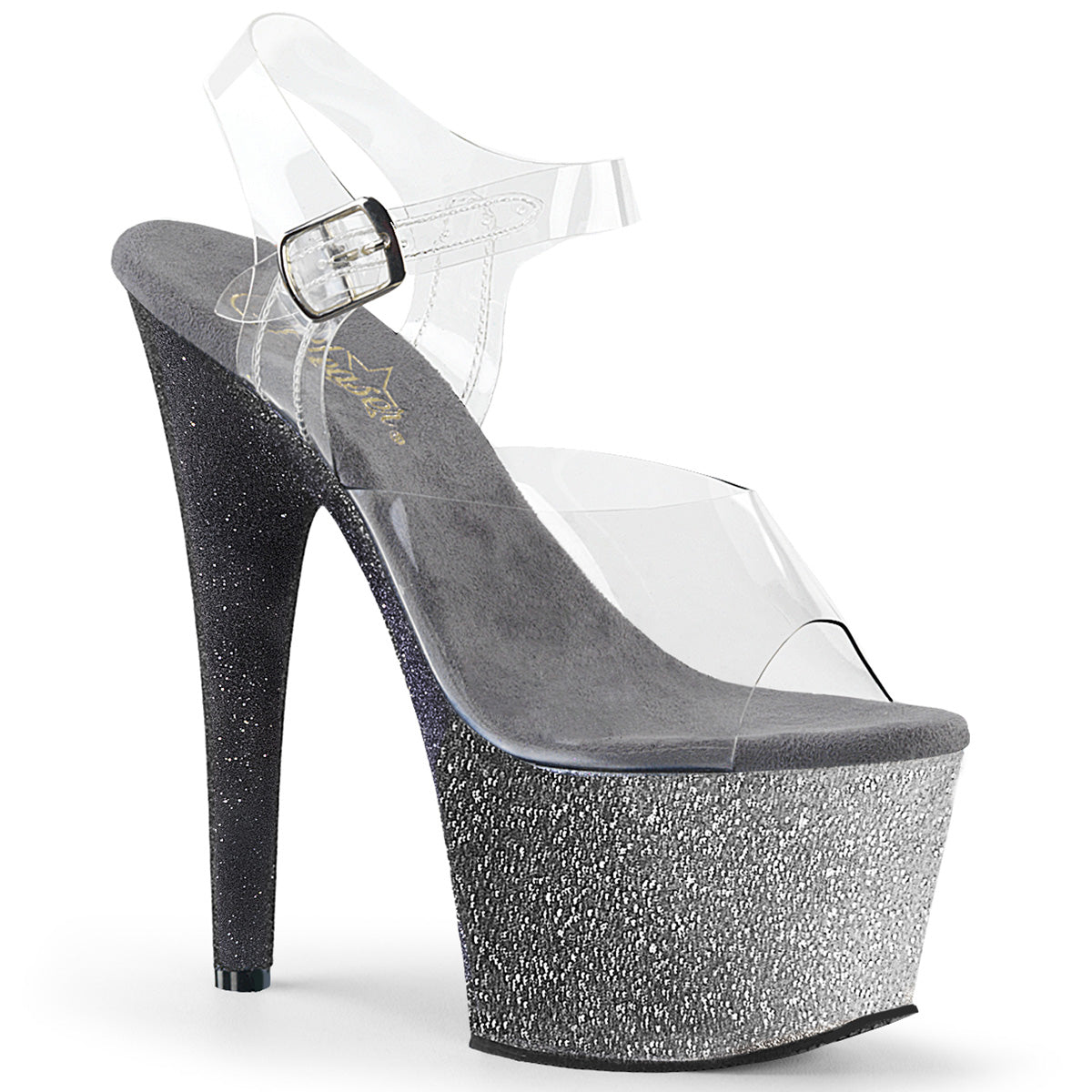 ADORE-708OMBRE *7" Heel, 2 3/4" Ombre Glittered PF Ankle Strap Sandal