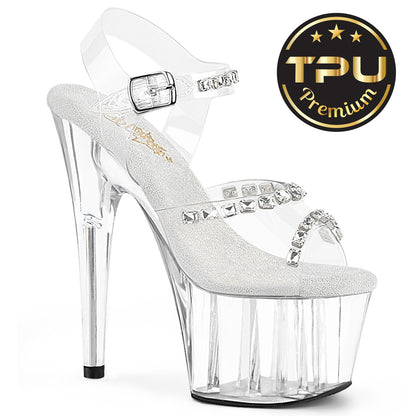 ADORE-708PREM-STN 7" Heel, 2 3/4" PF Ankle Strap Sandal w/Stones