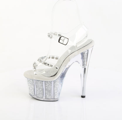 ADORE-708PREM-STNG 7" Heel, 2 3/4" PF Ankle Strap Sandal w/Glitter Inserts