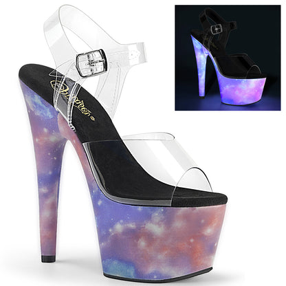 ADORE-708REFL 7" Heel, 2 3/4" PF Ankle Strap Sandal w/ Reflective Effect
